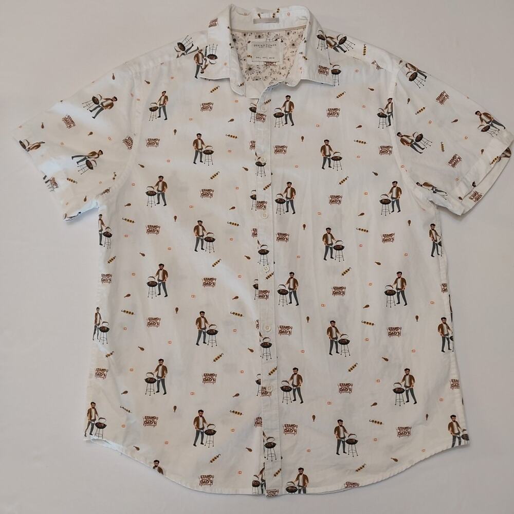 Denim & Flower Men's Shirt Large BBQ Grill Dad Short Sleeve Button-Up Novelty